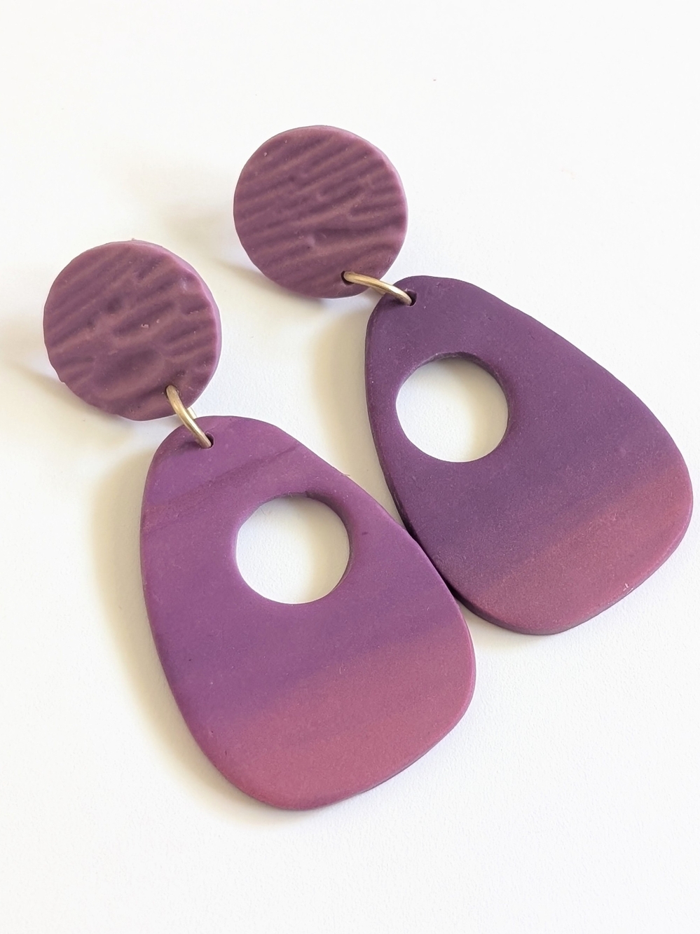 Handmade Purple Gradient Polymer Clay Drop Earrings
